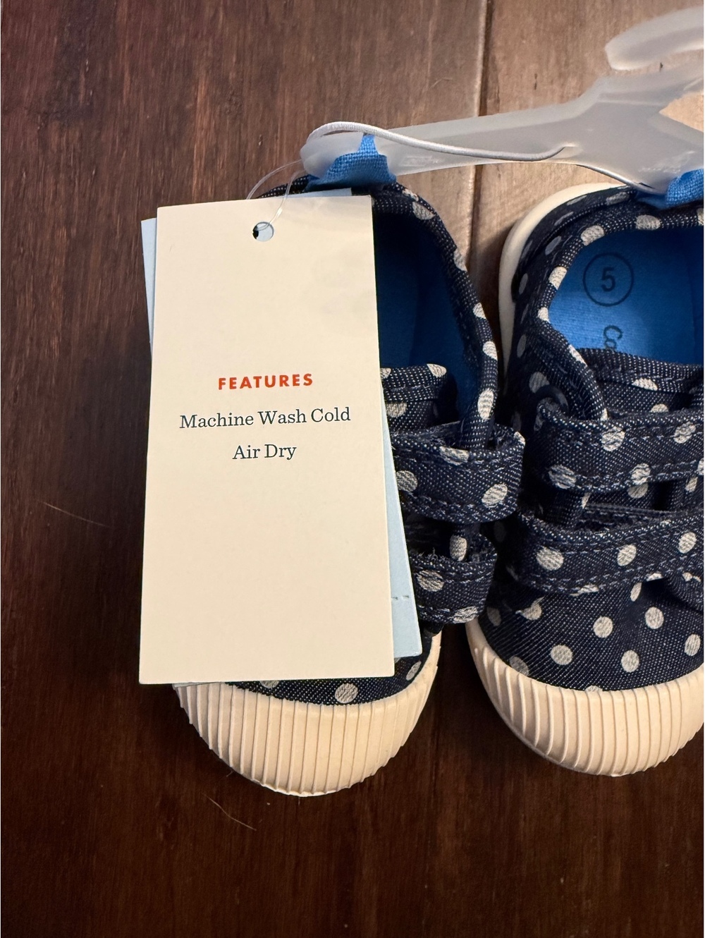 Blue Polka Dot Toddler Sneakers Size 5 with Straps - Machine Washable - Picture 2 of 4